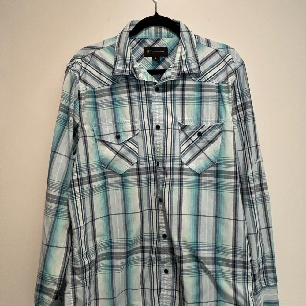 INC International Concepts Men's Blue Plaid Shirt